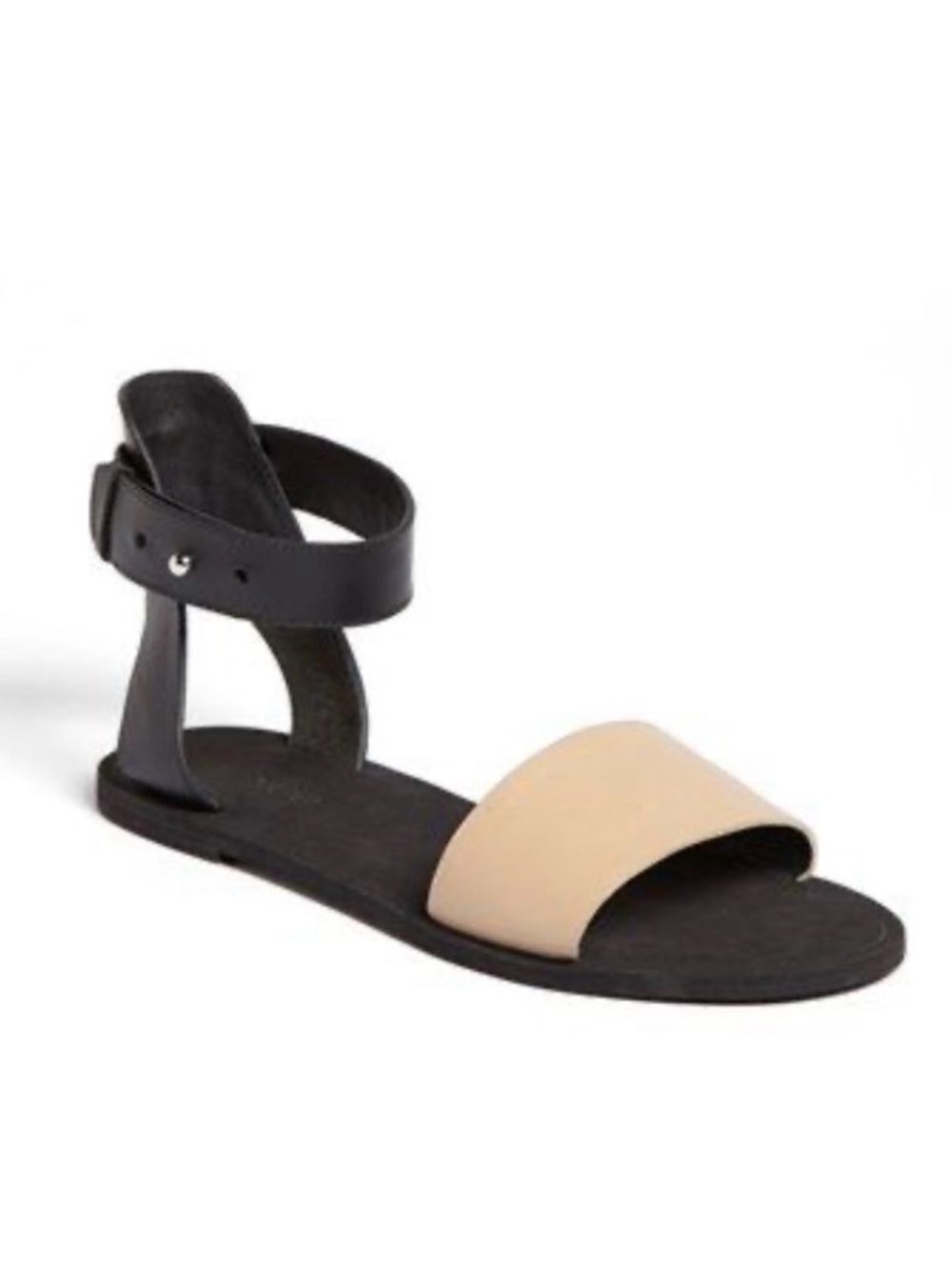 Vince Sawyer Colorblock Ankle Strap Flat Sandals Black Nude Leather Sz 8/39 - Picture 2 of 11